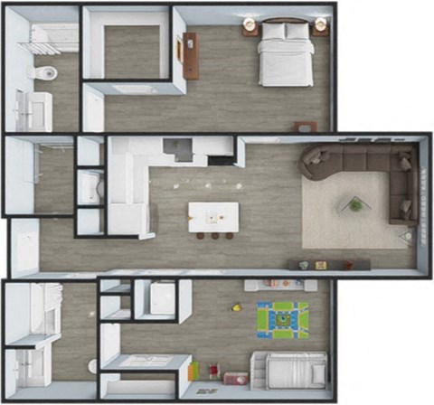 Floor plan for 2 beds, 2 baths, 1070 sqft